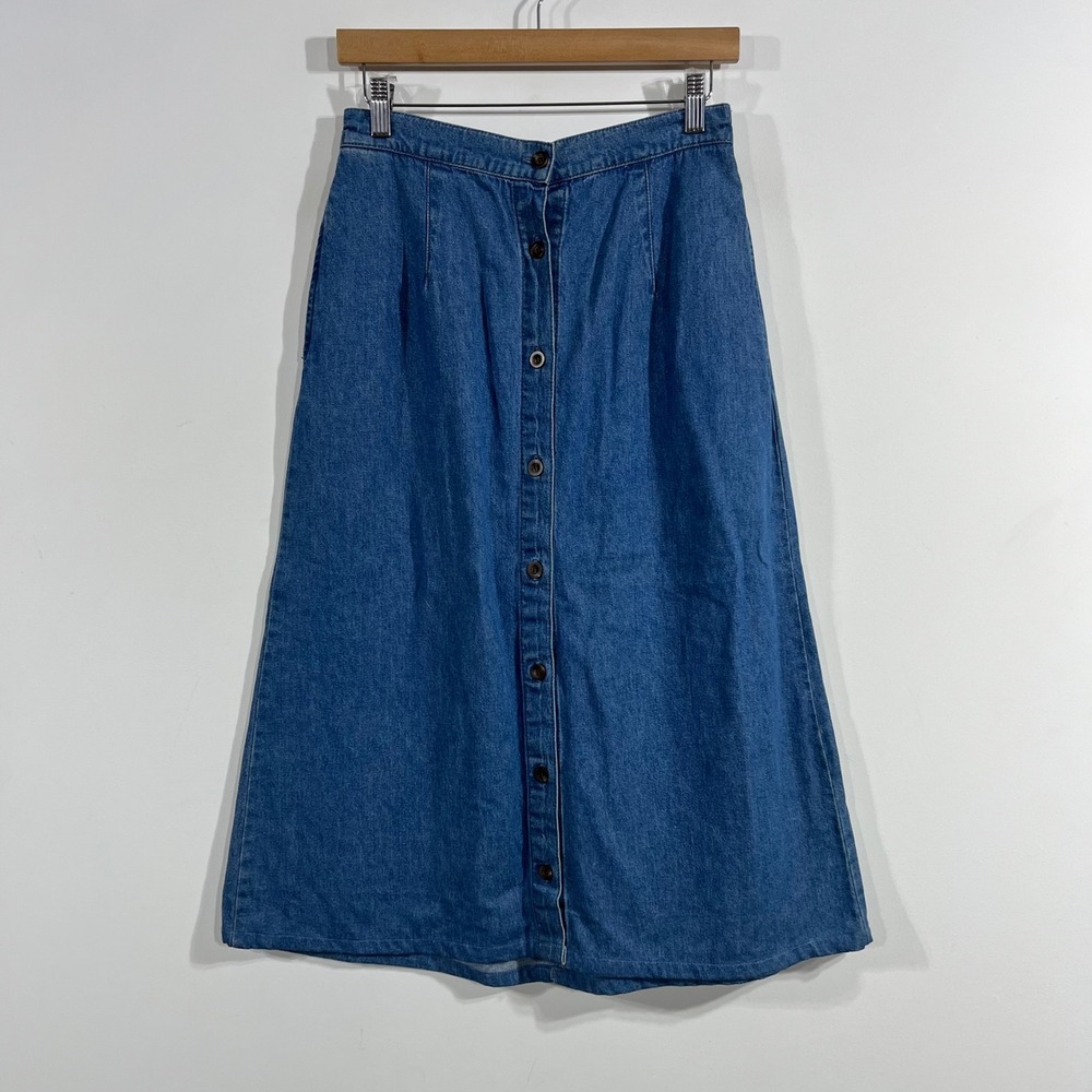 Briggs VTG Western 90s Country Cowgirl Denim Midi Skirt Womens 10 Button Front